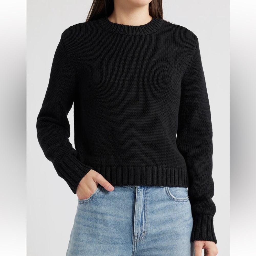 Madewell Solid Relaxed Cotton Sweater | Madewell crewneck black sweater
